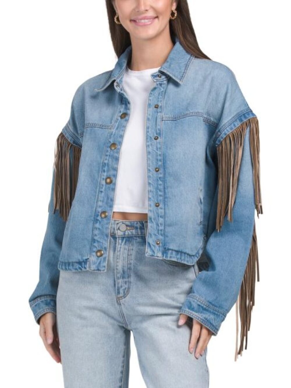 BLANK NYC Denim Shacket With Fringe